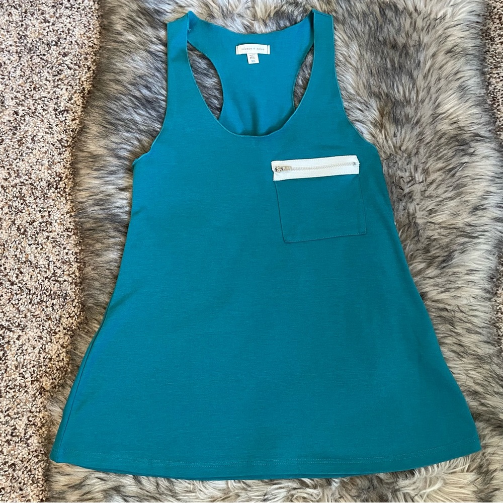 *NEW* Super Soft Racer Back Tank with Pocket Zipper in Teal Blue